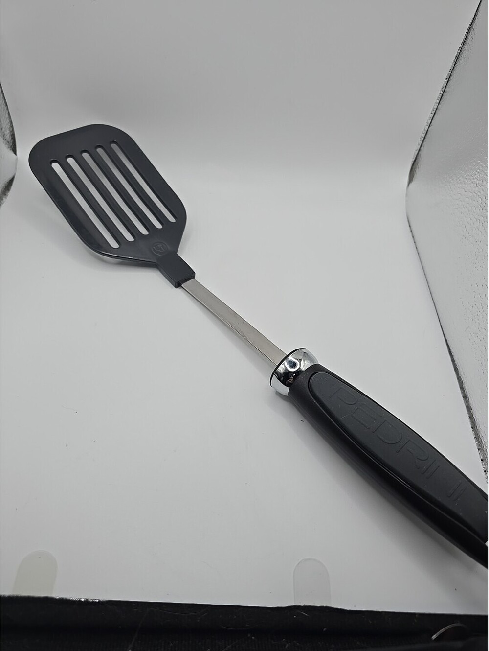 Pedrini Inox Italy Vintage Spatula Black Handle Kitchen Utensil Flipper Retro